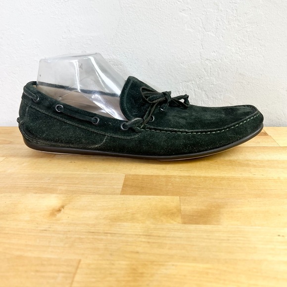 Salvatore Ferragamo Mens Dark Green Suede Shearling Loafers Driving Mocs Size 9
